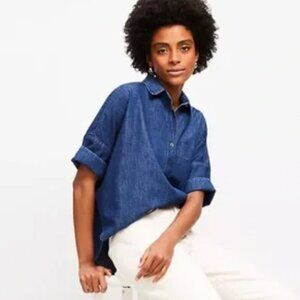 LOFT Chambray Dolman Henley Shirt - Blue